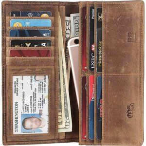 RFID Blocking Mens Genuine leather Bifold Long Wallet